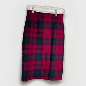 VTG Scotch House Sz 12 Wool Pencil Knee Lined Skirt Red Black Tartan Plaid Prep